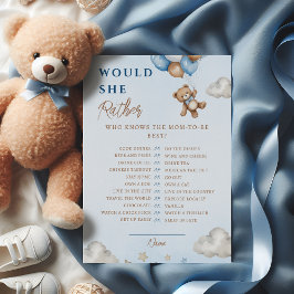 Lámina Blue Teddy Bear Balloons Baby Shower Game