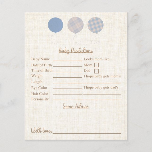 Lámina Blue Teddy Bear Predicciones Y Consejos De Baby Sh (Anverso)