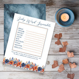 Lámina Blue Terracotta Floral Baby Shower Word Scramble