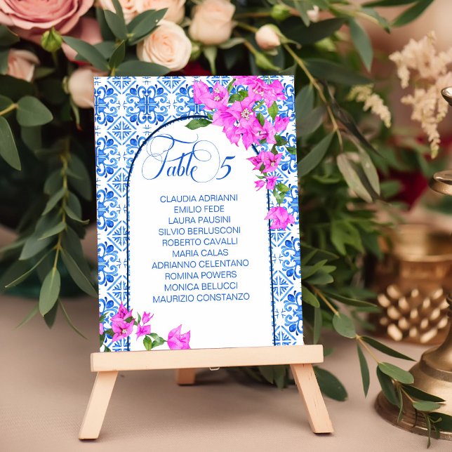 Lámina Blue Tiles Bougainvillea números de mesa elegantes (Subido por el creador)
