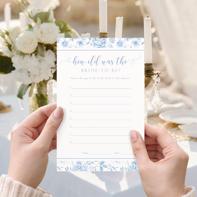 Lámina Blue Toile Floral How Old Bride Bridal Shower Game (Subido por el creador)