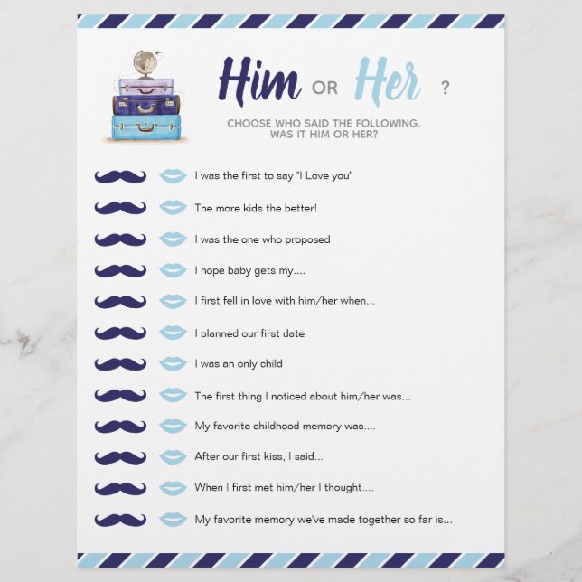 Lámina Blue Travel Shower Baby Brige Him o su juego (Anverso)