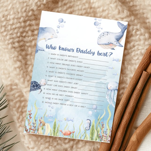 Lámina Blue Under the Sea Shower Who Knows Daddy Game (Under the Sea Baby Shower Game)