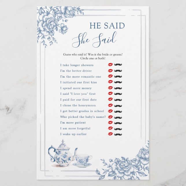 Lámina Blue Victorian Garden Bridal Tea Dijo Que (Anverso)