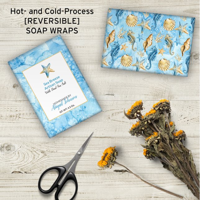 Lámina 🌊 Blue Watercolor Beach Themed Soap Wraps (🌊 Blue Watercolor Beach-Themed Soap Wraps (No Minimum Order)
)