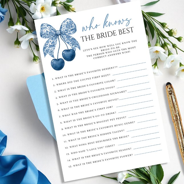 Lámina Blue Who knows the Bride Best Bridal Shower Game (Subido por el creador)