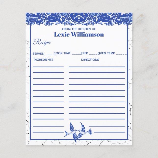 Lámina Blue Willow De la Cocina de Azul y Blanco Personal (Anverso)