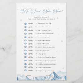 Lámina Blue Winter Bridal Shower He Said She Said Game