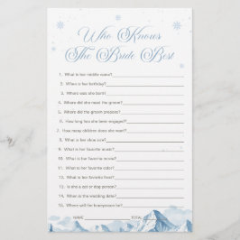 Lámina Blue Winter Bridal Shower Who Knows the Bride Best