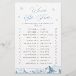 Lámina Blue Winter Bridal Shower Would She Rather Game