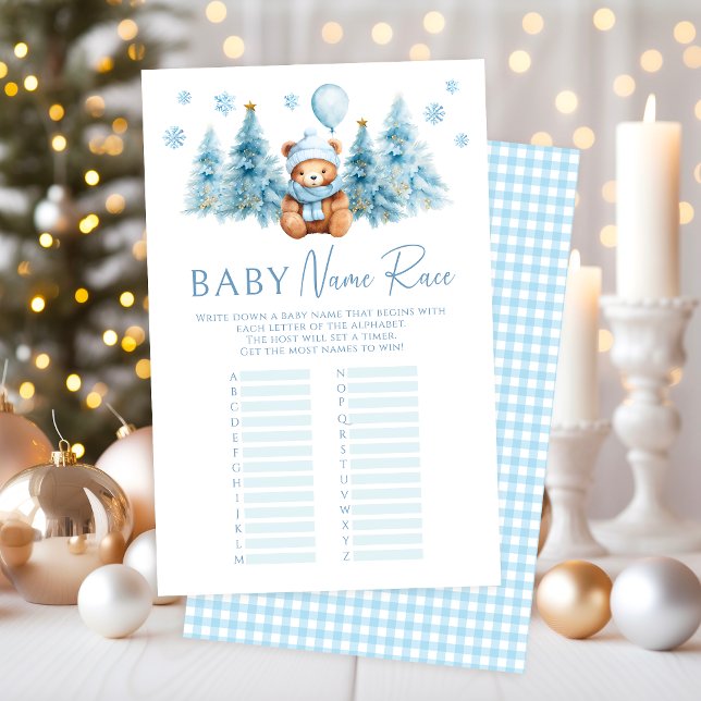 Lámina Blue Winter Teddy Bear Baby Name Race Game (Subido por el creador)