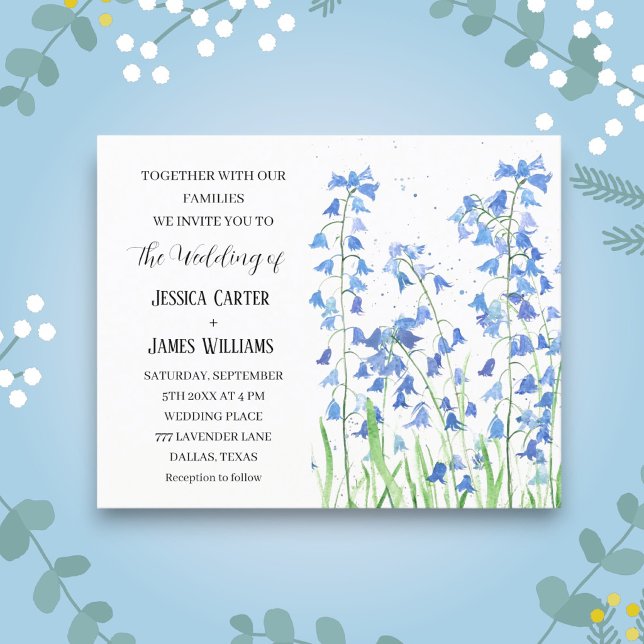 Lámina Bluebells Watercolor Azul Floral Elegante Boda (Subido por el creador)