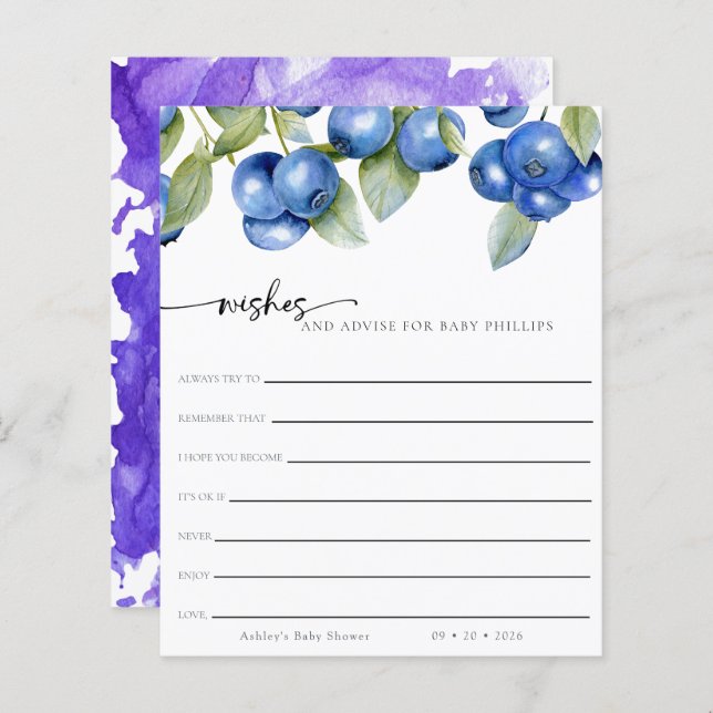 Lámina Blueberries| Berry Sweet | Deseos para el bebé (Anverso / Reverso)