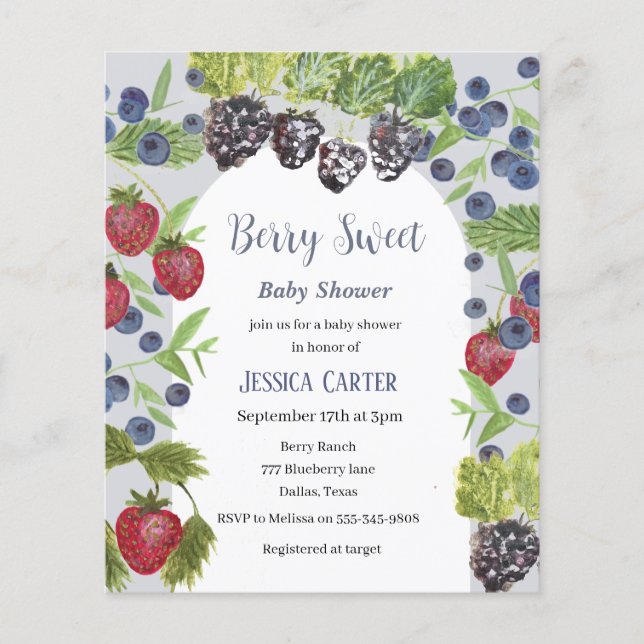 Lámina Blueberries Frutos de arándano Bebé Chica ducha (Anverso)