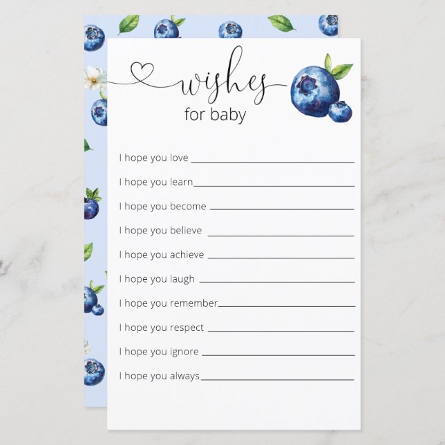 Lámina Blueberry Berry Sweet Baby Shower Wiers For Baby (Anverso / Reverso)