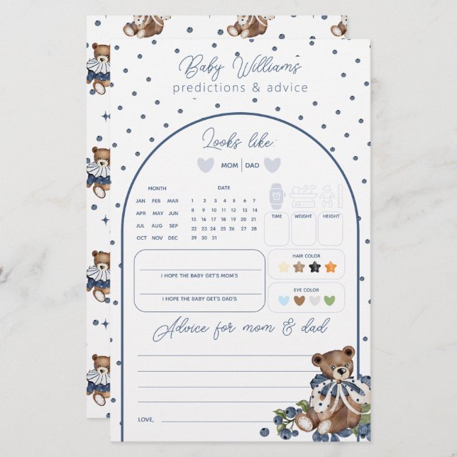 Lámina Blueberry Dusty Blue Beat Baby Boy Predicción Jueg (Anverso / Reverso)