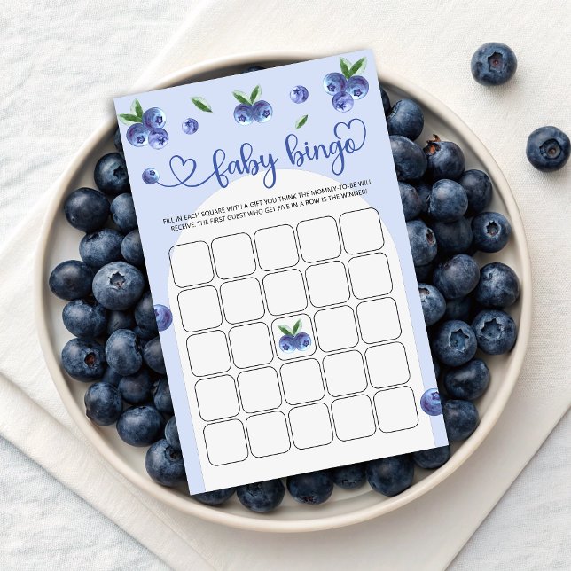 Lámina Blueberry Sweet Watercolor Boy Baby Shower Bingo (Blueberry Sweet Watercolor Boy Baby Shower Bingo)