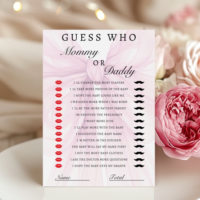 Lámina Blush Pink Bow Mommy Daddy Baby Shower Game (Subido por el creador)