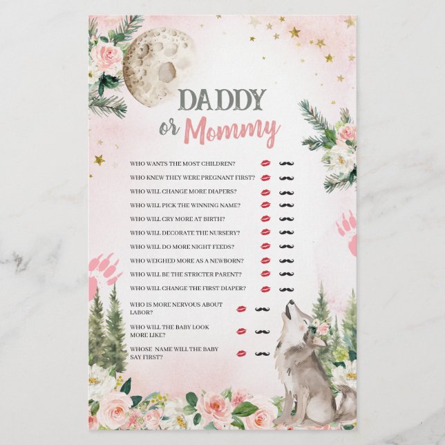 Lámina Blush Pink Floral Moon Wolf Daddy or Mommy Games (Anverso)