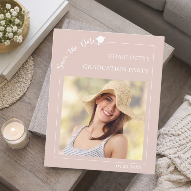 Lámina Blush Pink Photo Graduation Save the Date card (Subido por el creador)