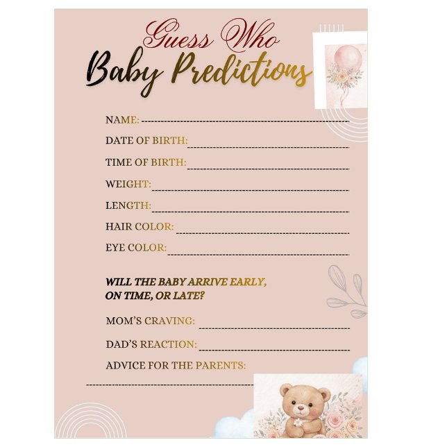 Lámina Blush pink  Playful Baby Shower Predictions game (Subido por el creador)