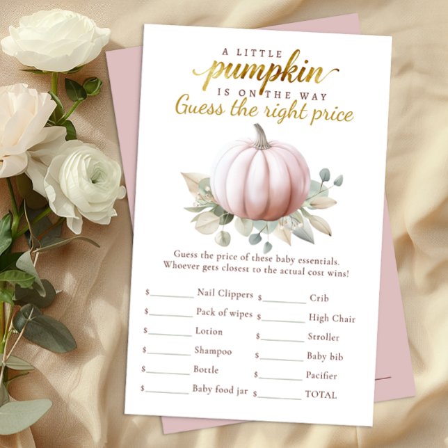 Lámina Blush Pink Pumpkin Shower Guess the Price Game (Guess the right price - Baby Shower Activity)