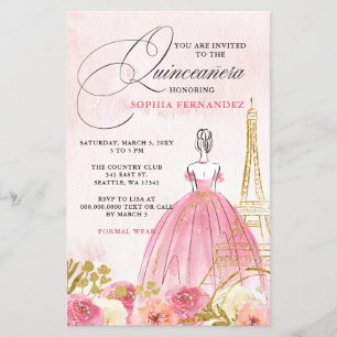 Lámina Blush Rosa Torre Eiffel de Presupuesto Quinceañera