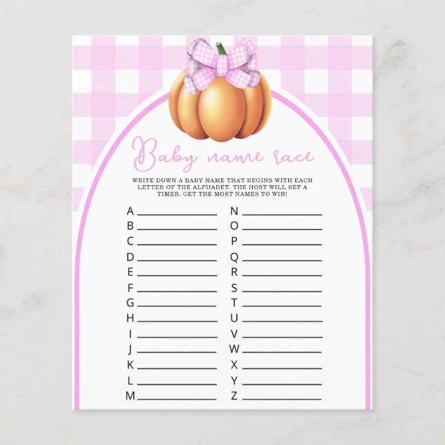 Lámina Boca de calabaza ducha bebé Nombra juego de carrer (Anverso)