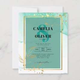 Lámina Boda abstracta con tinta alcohólica dorada verde m