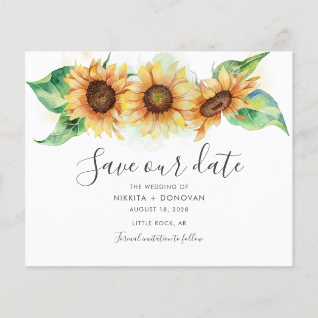 Lámina Boda acuarela de girasol de presupuesto Guardar la (Anverso)