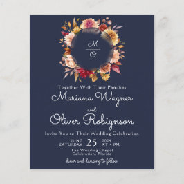 Lámina Boda azul de la Marina Floral de otoño romántica p