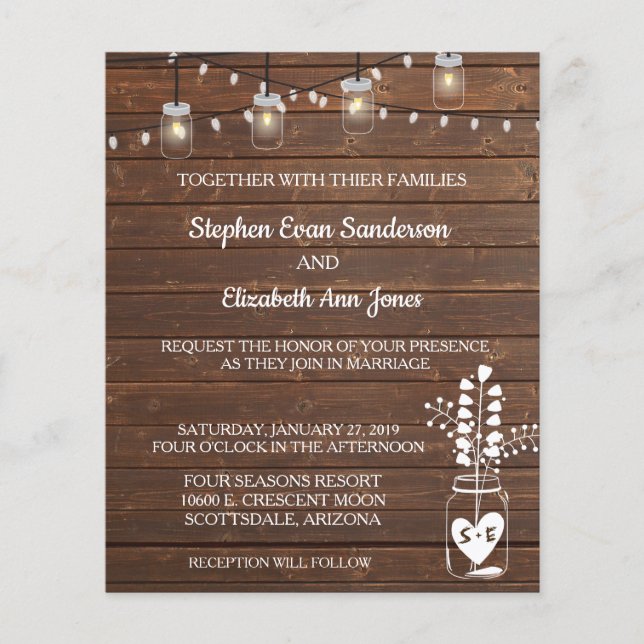 Lámina Boda Barn Mason Jar Clásico de Madera Luces Rústic (Anverso)