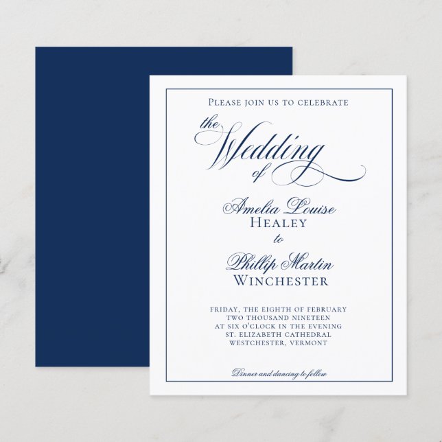 Lámina Boda blanco azul de la marina elegante y económica (Anverso / Reverso)