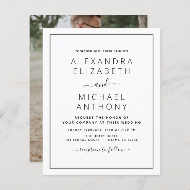 Lámina Boda blanco negro de presupuesto con invitación fo (Anverso / Reverso)