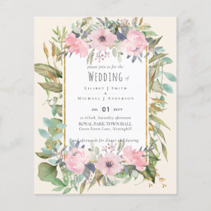 Lámina Boda Boho de la vegetación floral rosa de Rubor
