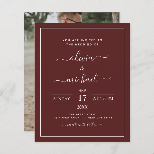 Lámina Boda Borgoña con invitación fotográfica (Anverso / Reverso)