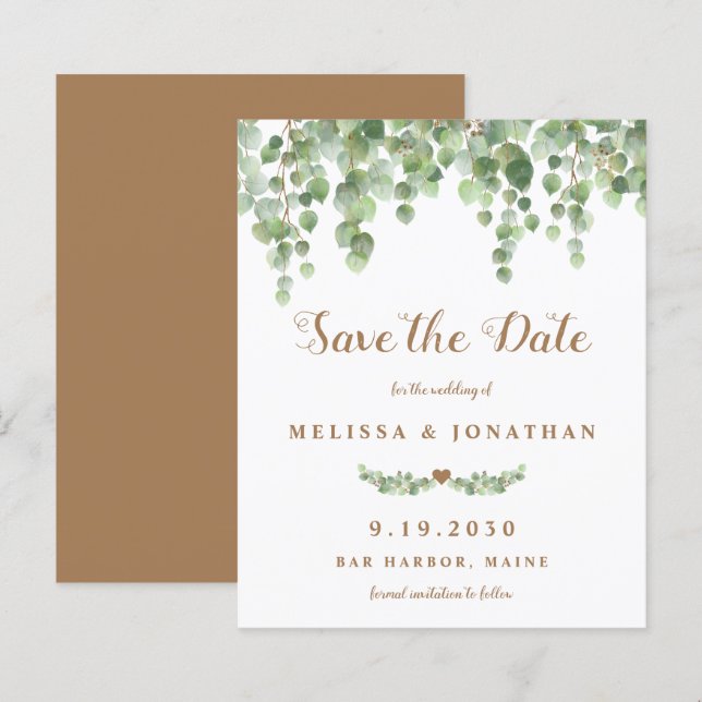 Lámina Boda Botánica Eucalyptus Salven La Fecha (Anverso / Reverso)