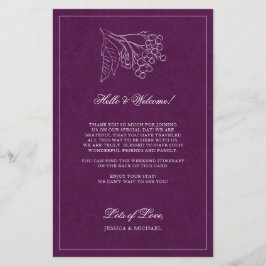 Lámina Boda Botánica Púrpura Elegante Bienvenida Itinerar