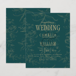 Lámina Boda botánico de la cosecha de oro verde esmeralda