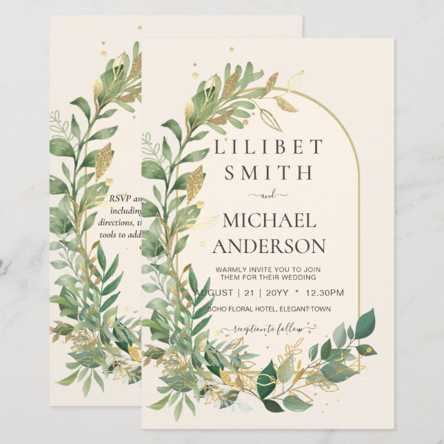 Lámina Boda botánico de la verde crema moderna (Anverso / Reverso)