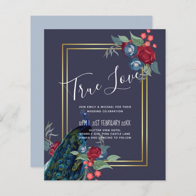 Lámina Boda Caída del Peacock Blue Burgundy Winter (Anverso / Reverso)