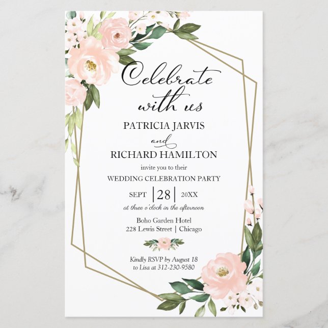 Lámina Boda Casual de Presupuesto Floral 5.5x8.5 Invitaci (Anverso)
