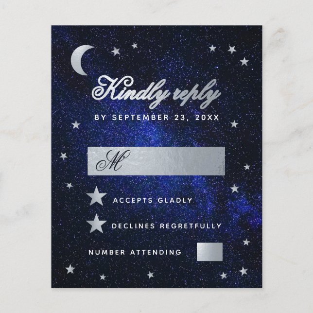 Lámina Boda celeste Faux Silver Stars Presupuesto RSVP (Anverso)