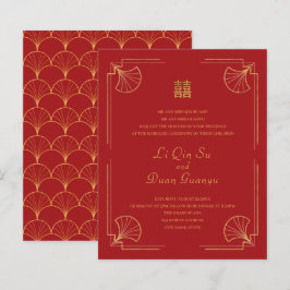 Lámina Boda chino rojo y dorado de doble felicidad