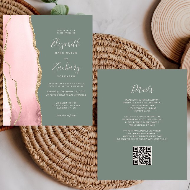 Lámina Boda Código QR Agate Sage Verde Rosa Presupuesto (Subido por el creador)