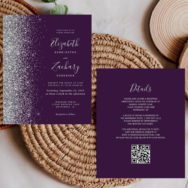 Lámina Boda Código QR Brillo Plata Morado Presupuesto (Subido por el creador)