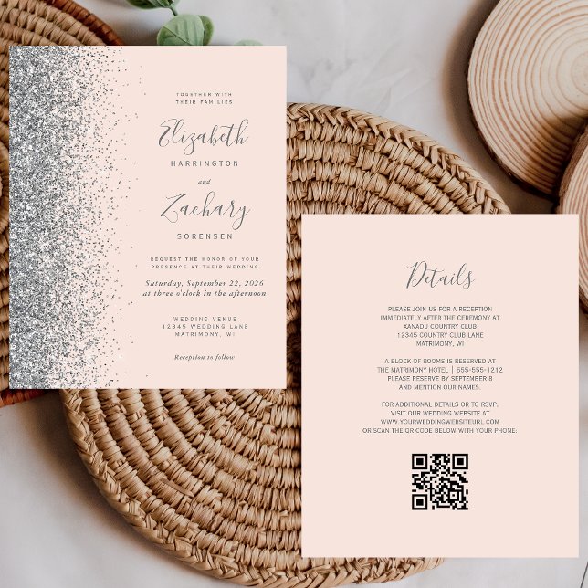 Lámina Boda Código QR Brillo Plateado Rosa Presupuesto (Subido por el creador)