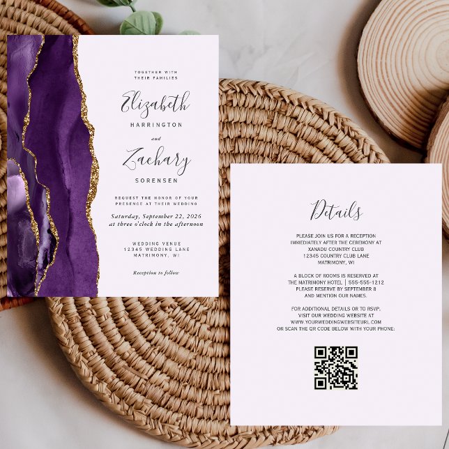 Lámina Boda Código QR de Ágata Lavanda Oro Púrpura Presup (Subido por el creador)
