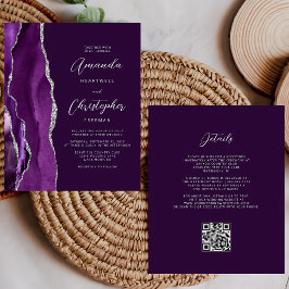 Lámina Boda Código QR de Presupuesto Púrpura Plata Ágata 