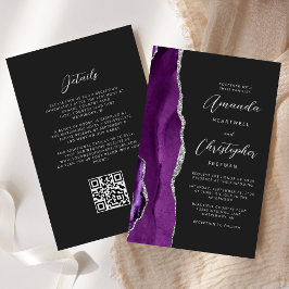 Lámina Boda Código QR Oscuro Ágata Plateada Púrpura Presu